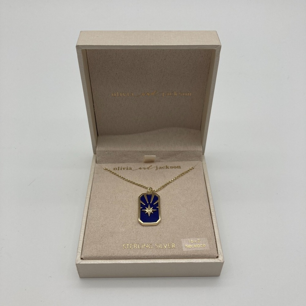 Olivia and Jackson Sterling Silver Blue Enamel North Star Medallion Necklace